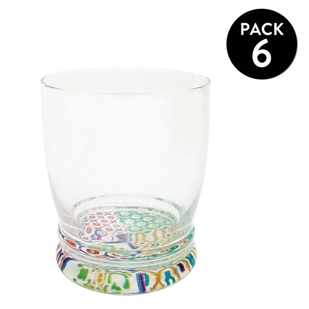 Bicchiere acqua vetro fondo decorato serie Maioliche Cl. 34 set 6 pezzi
